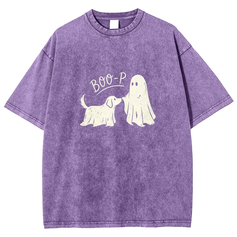 Boo‑P Ghost Dog Halloween Washed T-shirt