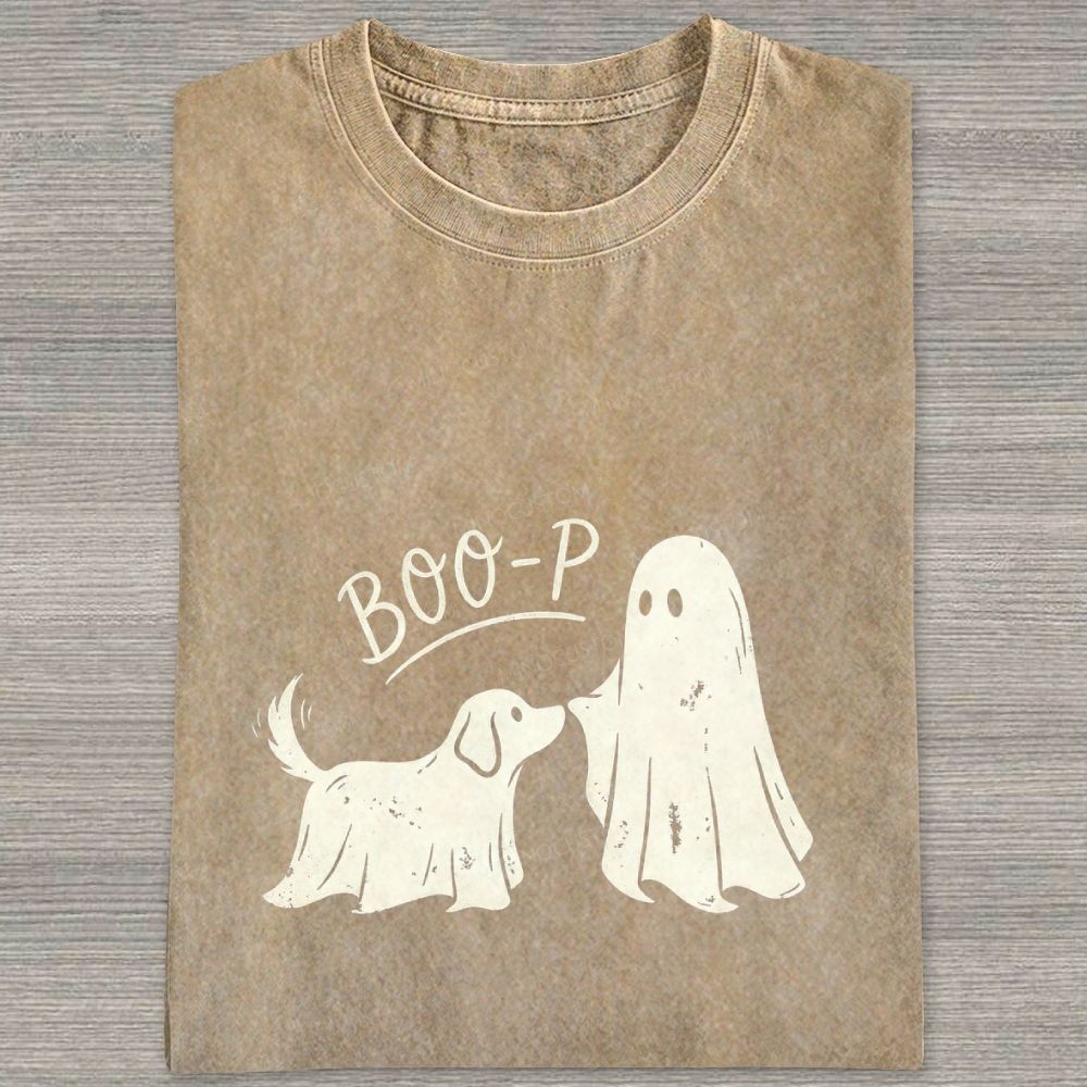 Boo‑P Ghost Dog Halloween Washed T-shirt