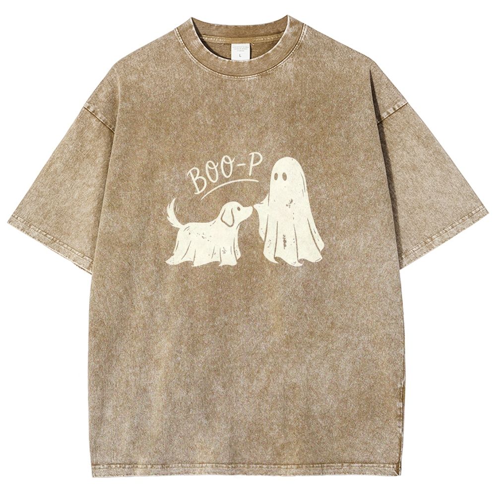 Boo‑P Ghost Dog Halloween Washed T-shirt