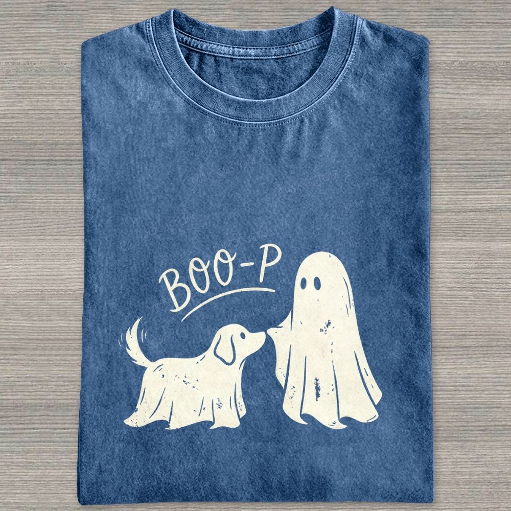Boo‑P Ghost Dog Halloween Washed T-shirt