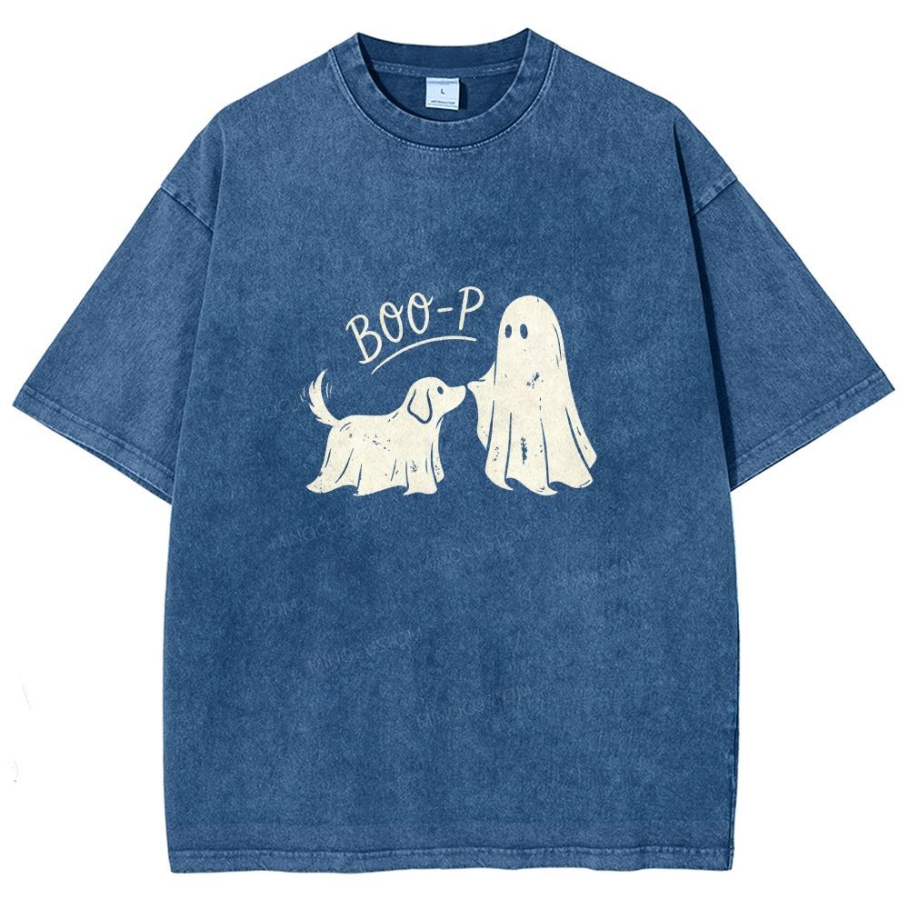 Boo‑P Ghost Dog Halloween Washed T-shirt