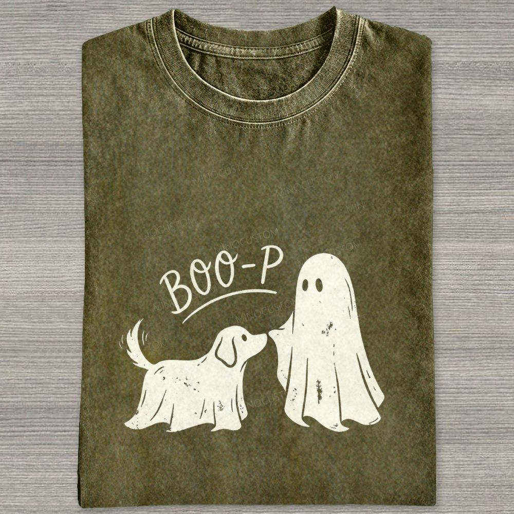 Boo‑P Ghost Dog Halloween Washed T-shirt