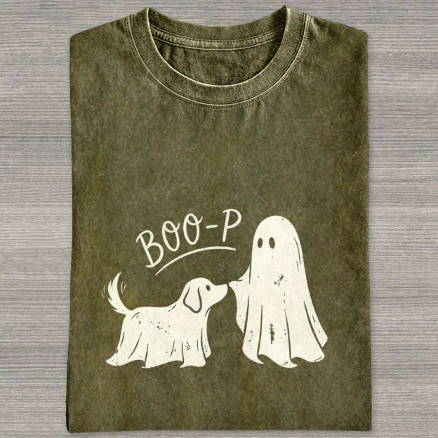 Boo‑P Ghost Dog Halloween Washed T-shirt