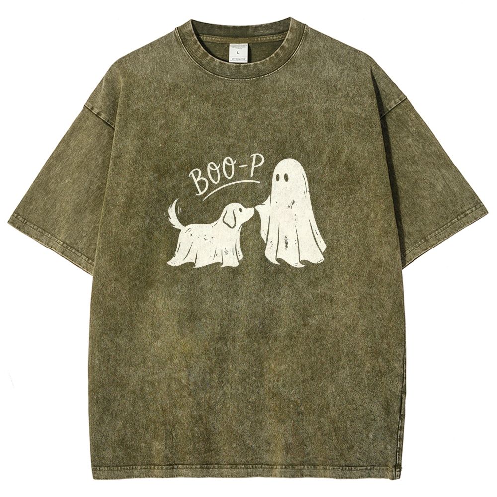 Boo‑P Ghost Dog Halloween Washed T-shirt
