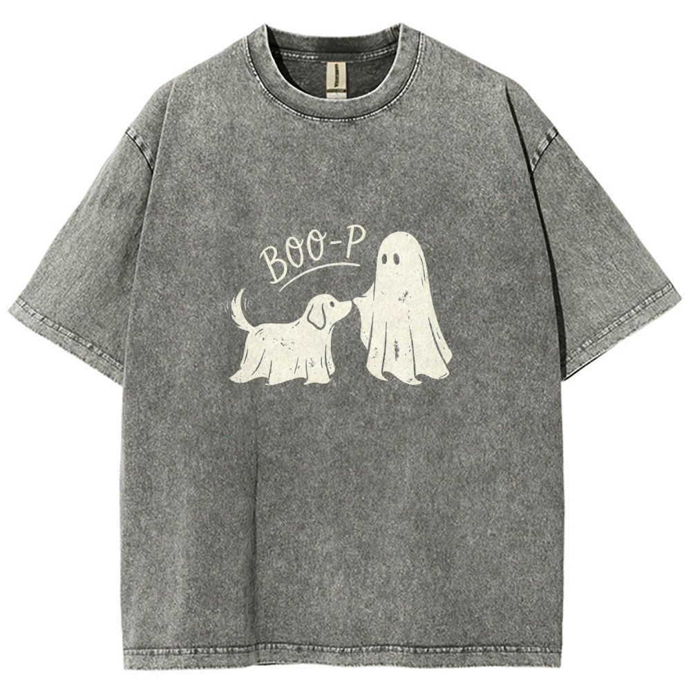 Boo‑P Ghost Dog Halloween Washed T-shirt