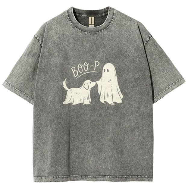 Boo‑P Ghost Dog Halloween Washed T-shirt