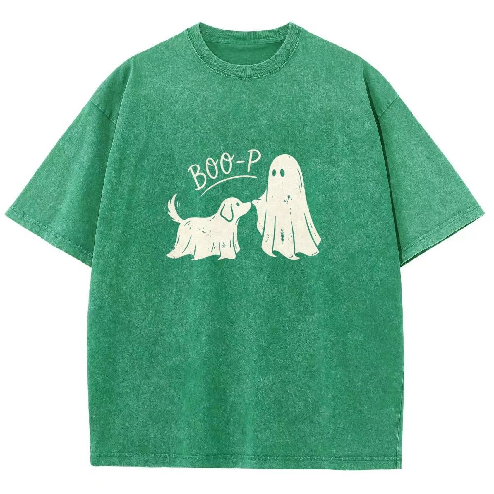 Boo‑P Ghost Dog Halloween Washed T-shirt