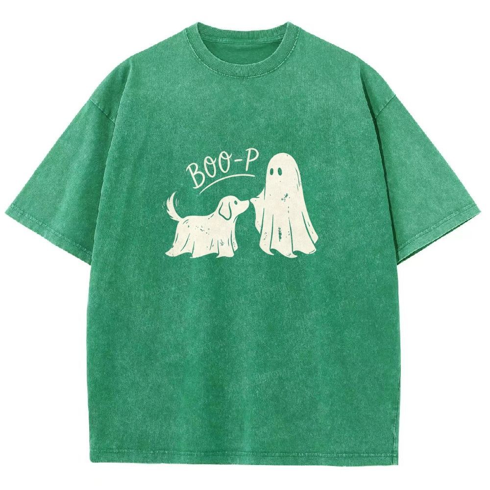 Boo‑P Ghost Dog Halloween Washed T-shirt