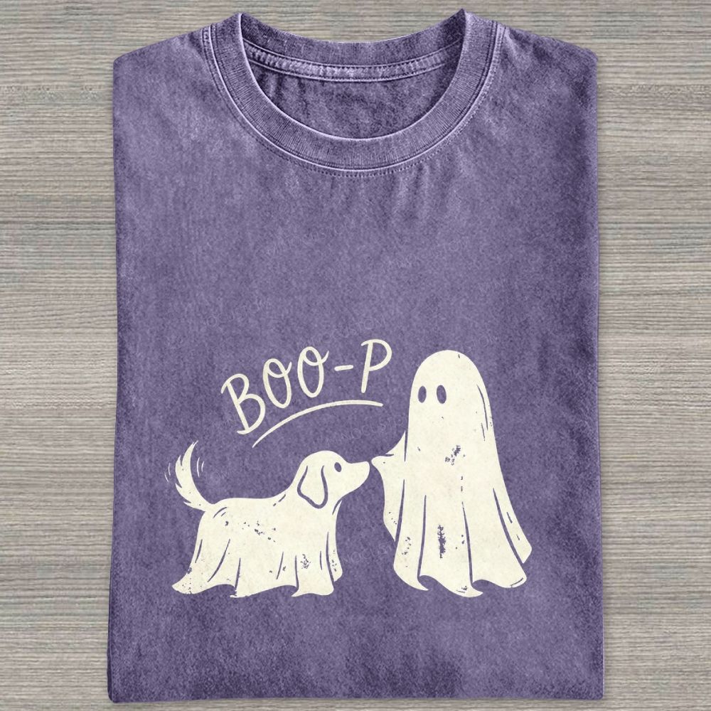 Boo‑P Ghost Dog Halloween Washed T-shirt