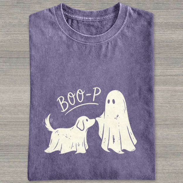 Boo‑P Ghost Dog Halloween Washed T-shirt