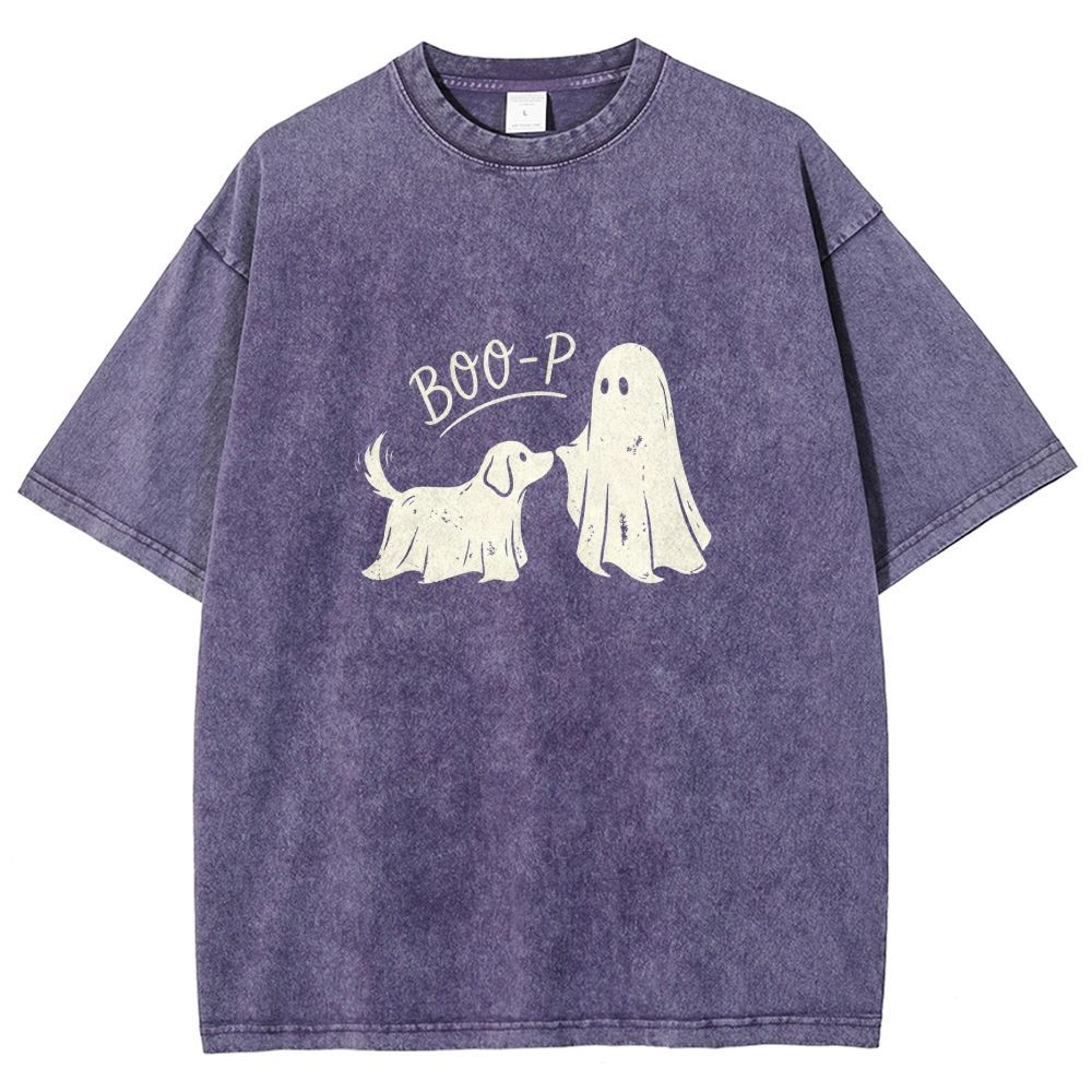Boo‑P Ghost Dog Halloween Washed T-shirt