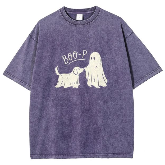 Boo‑P Ghost Dog Halloween Washed T-shirt