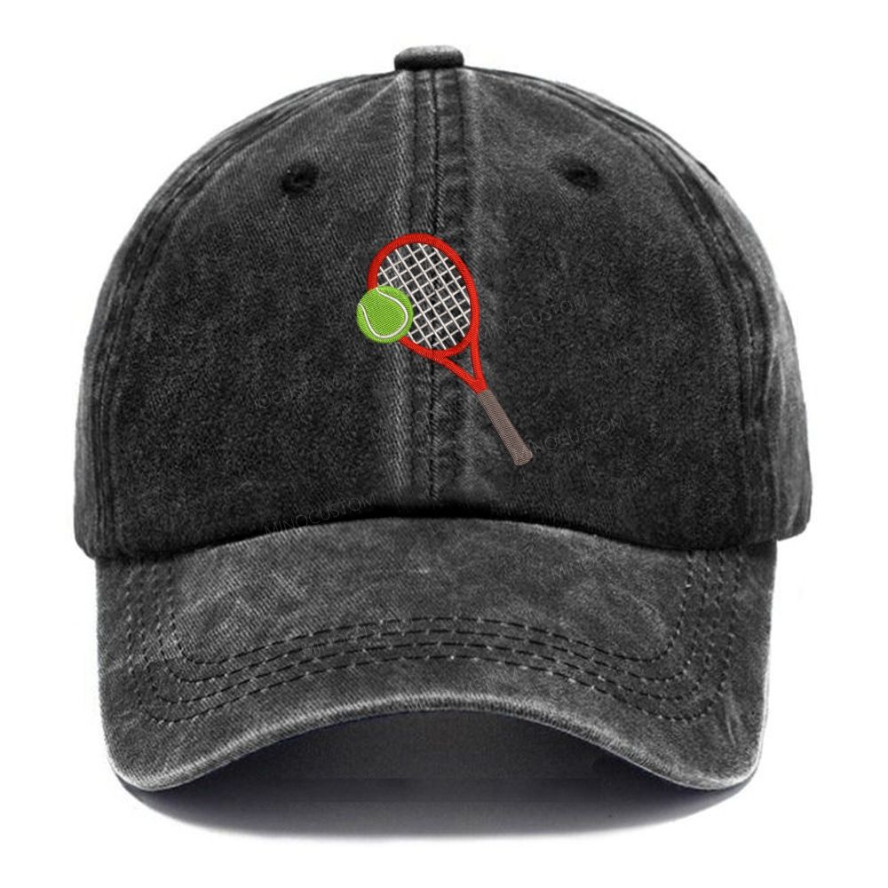 Big Tennis Racket with Ball Embroidery Washed Cap