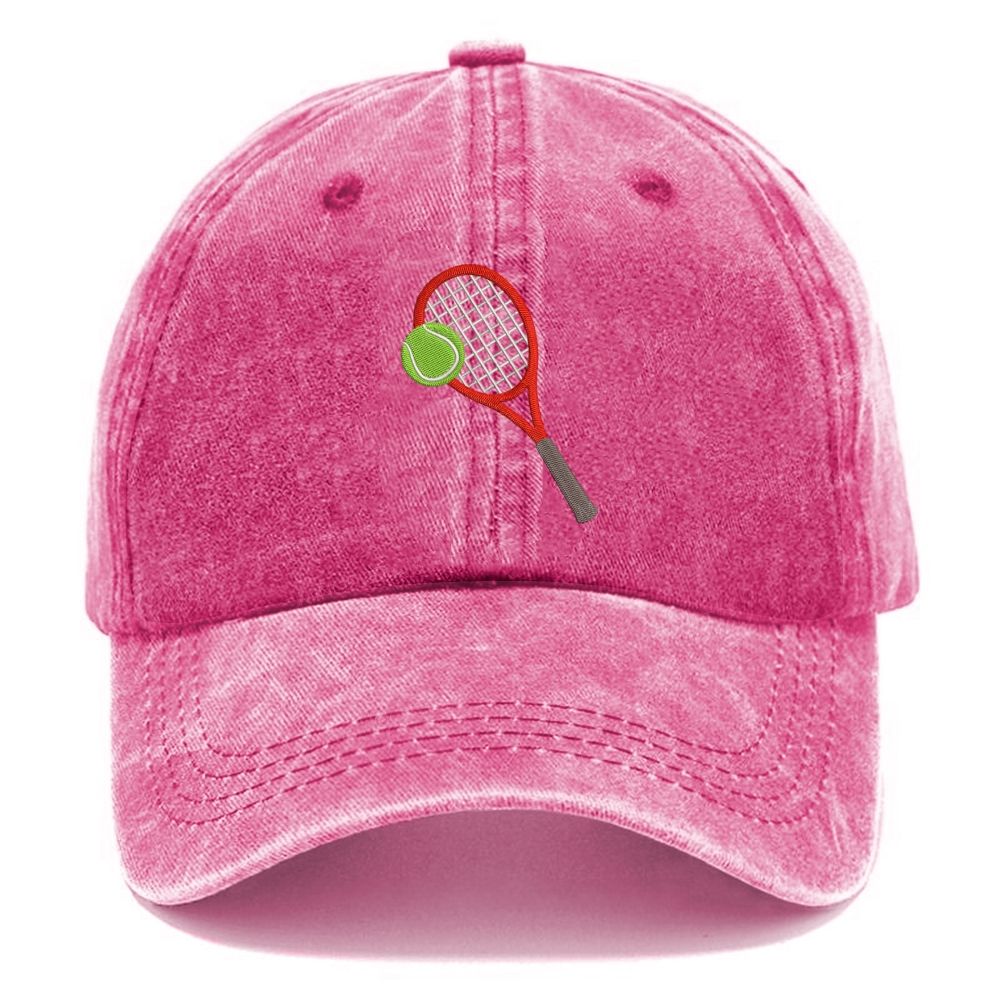 Big Tennis Racket with Ball Embroidery Washed Cap