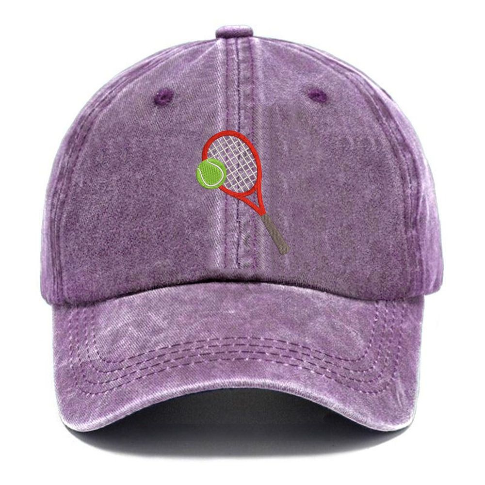 Big Tennis Racket with Ball Embroidery Washed Cap