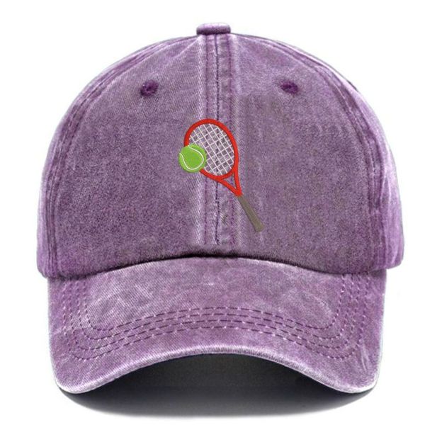 Big Tennis Racket with Ball Embroidery Washed Cap