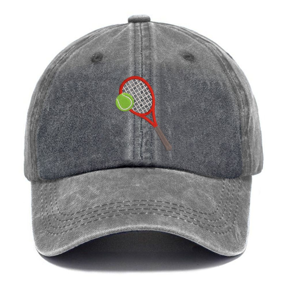 Big Tennis Racket with Ball Embroidery Washed Cap