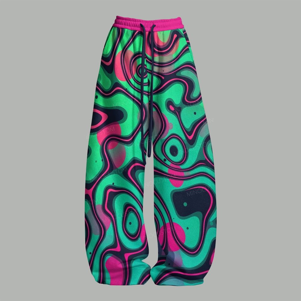 Trippy Wave Skull Top & Elasticated Trousers Two-Piece Set