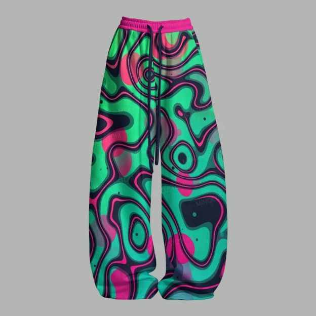 Trippy Wave Skull Top & Elasticated Trousers Two-Piece Set