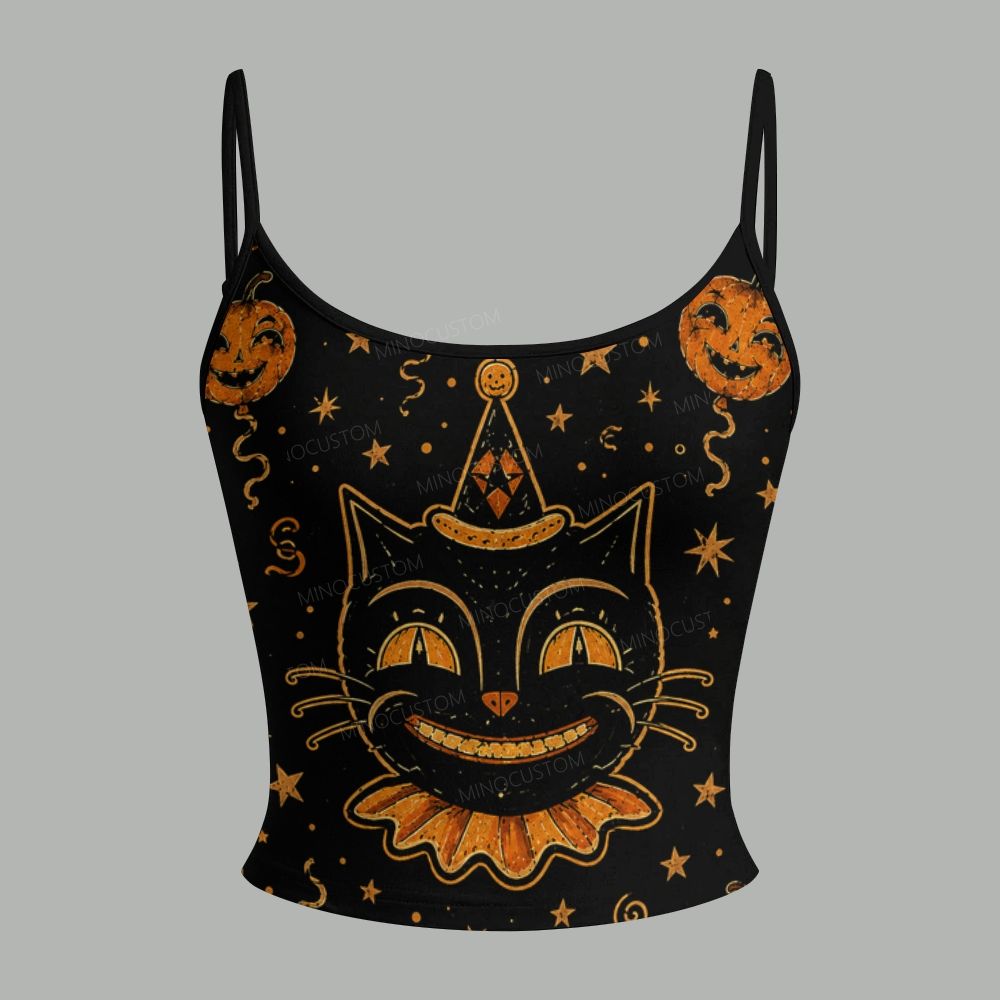 Vintage Halloween Black Cat Pumpkin Top & Elasticated Trousers Two-Piece Set