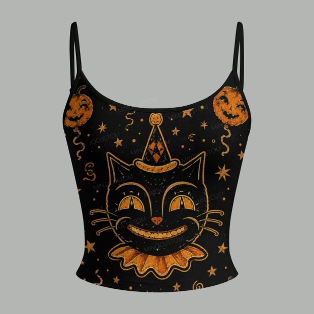 Vintage Halloween Black Cat Pumpkin Top & Elasticated Trousers Two-Piece Set