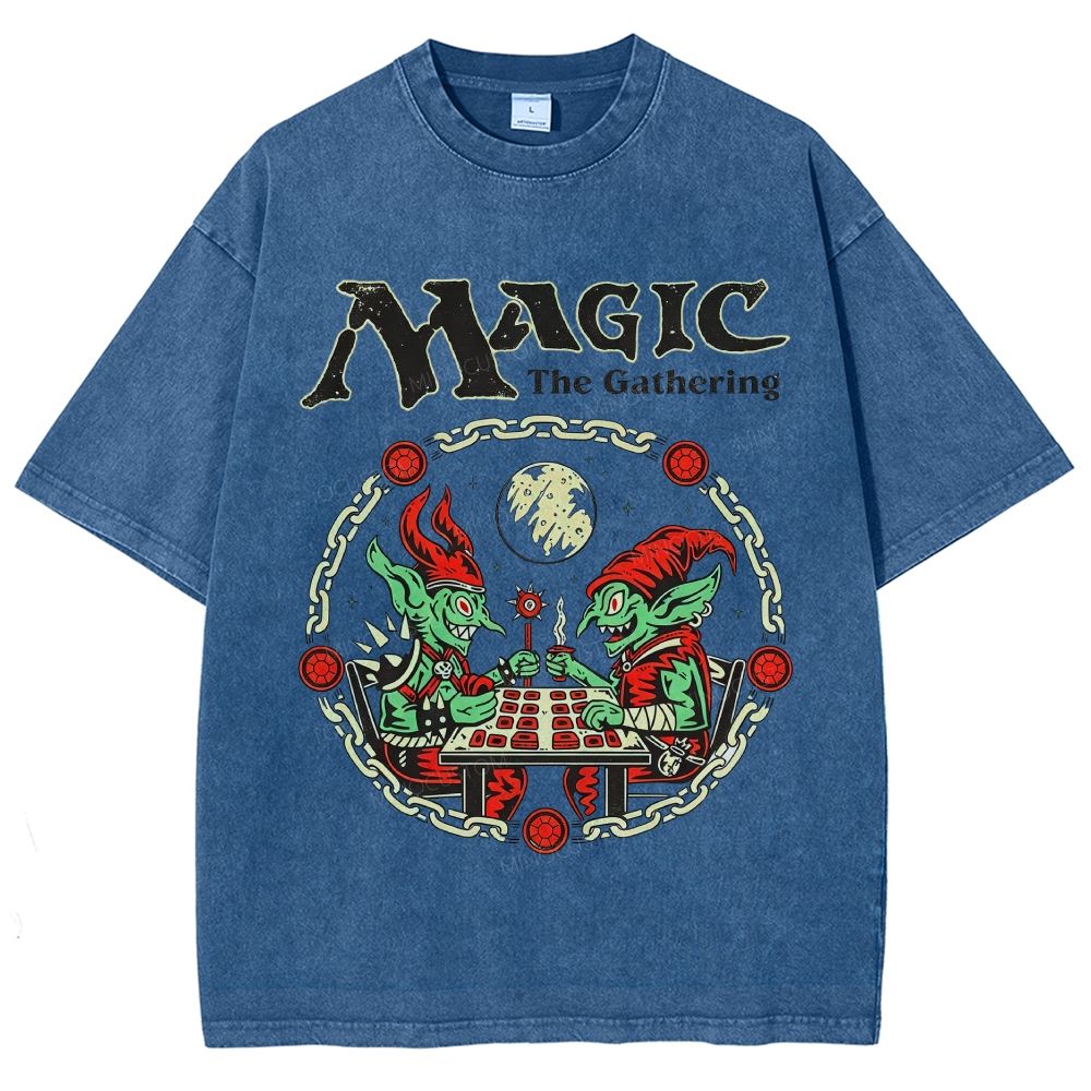 Vintage Washed Goblin Creatures Card Game Graphic Washed T-Shirt