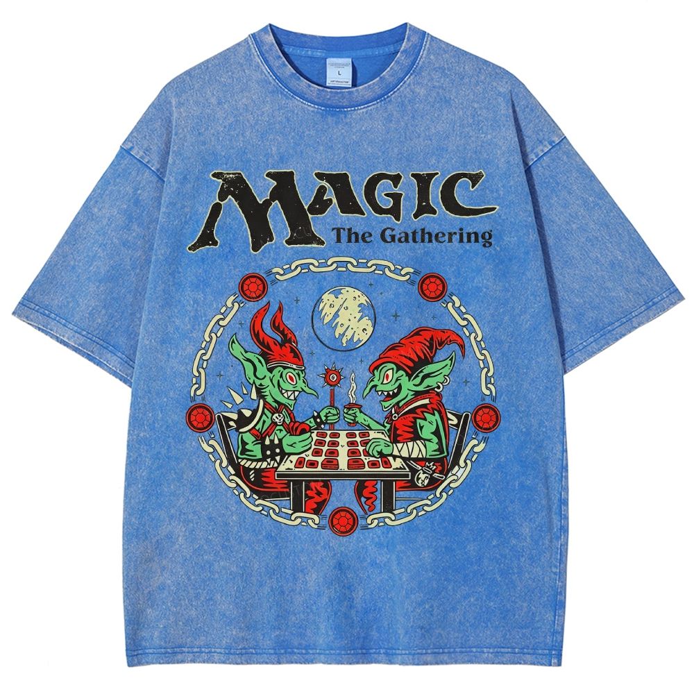 Vintage Washed Goblin Creatures Card Game Graphic Washed T-Shirt