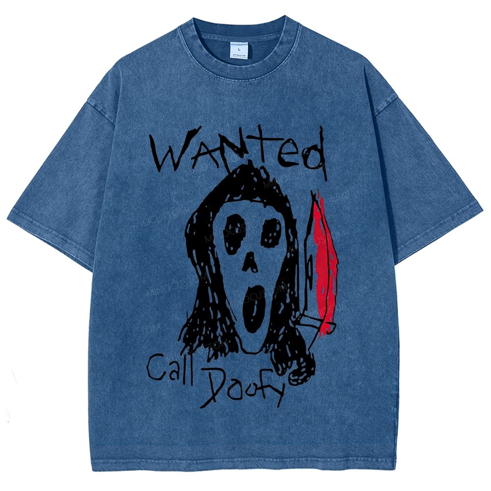 Retro Horror Ghost Face Sketch Wanted Call Doofy Washed T-Shirt