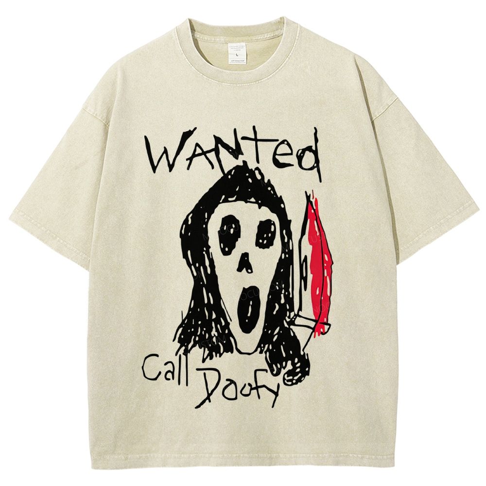 Retro Horror Ghost Face Sketch Wanted Call Doofy Washed T-Shirt