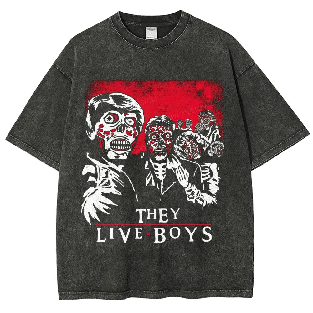 Vintage Washed Retro Zombie Skull Horror Graphic Washed T-Shirt