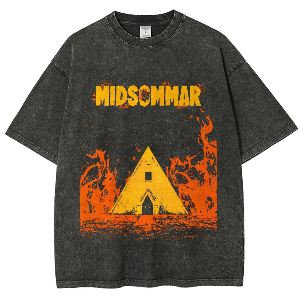 Vintage Washed Folk Horror Pyramid Fire Graphic Washed T-Shirt