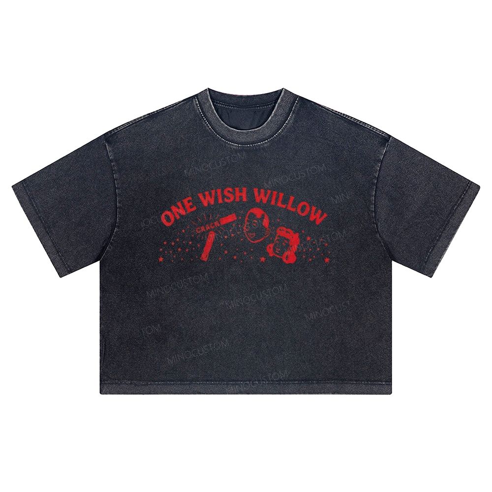 Spooky Wish Stick Retro Cartoon Graphic Washed Cropped T-Shirt