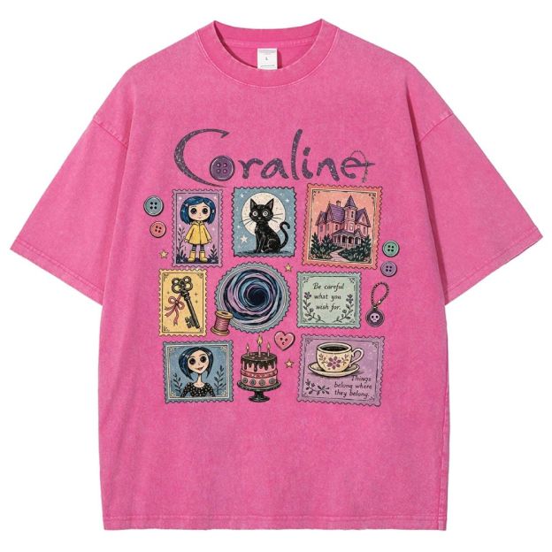 Vintage Cream Washed Spooky Doll Stamp Collage Graphic Washed T-Shirt