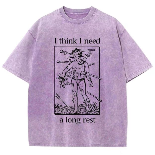 I Think I Need A Long Rest Retro Dark Humor Washed T-Shirt