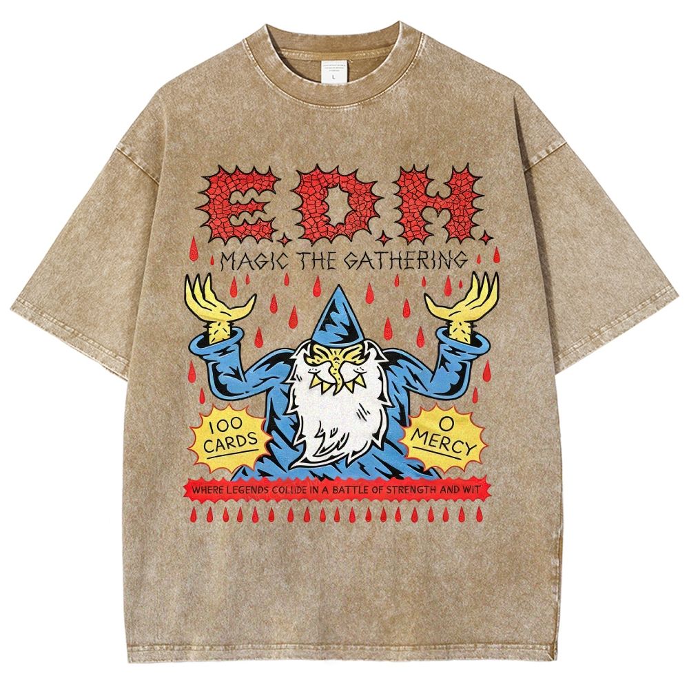 Chaos Fantasy Wizard Cartoon Graphic Washed T-Shirt