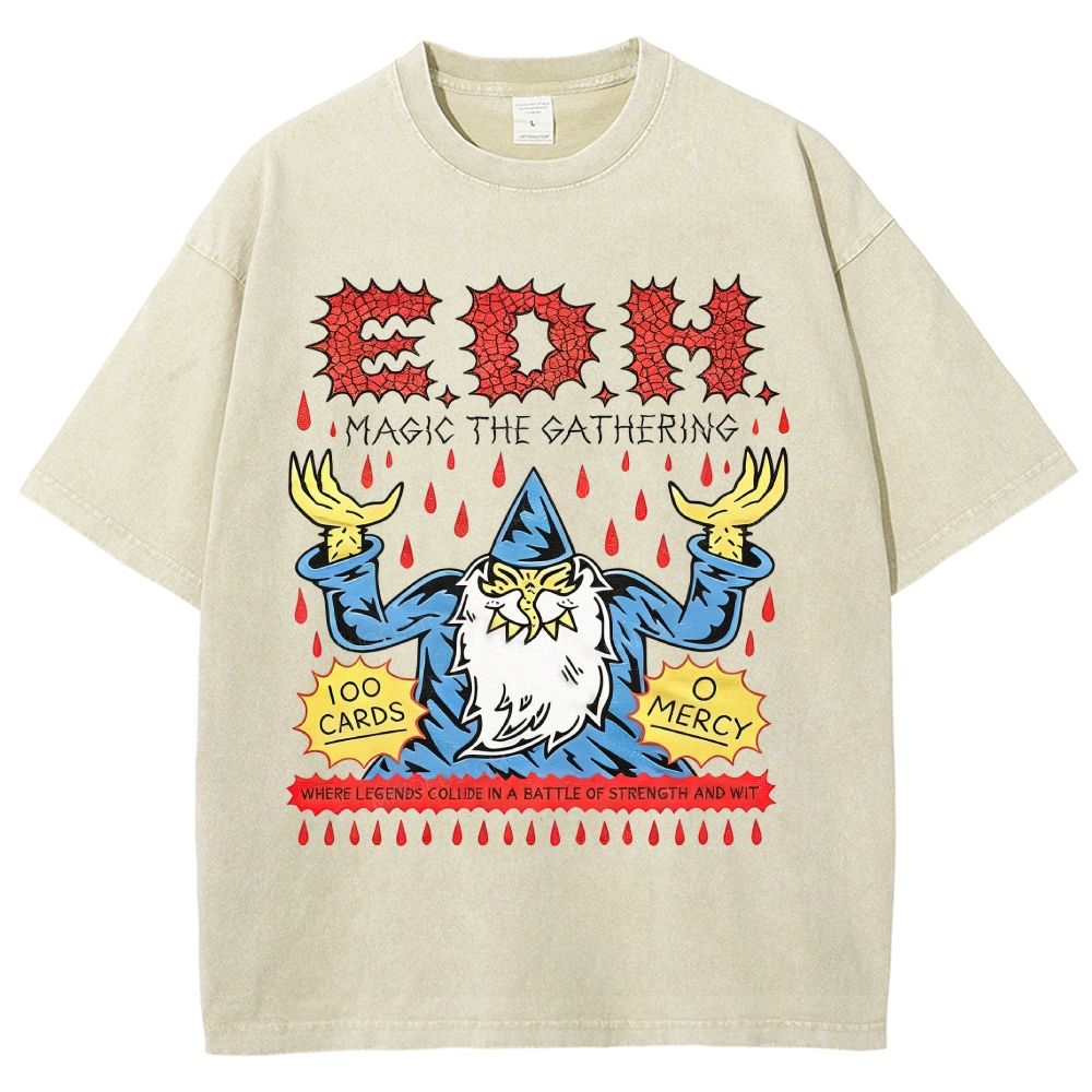 Chaos Fantasy Wizard Cartoon Graphic Washed T-Shirt