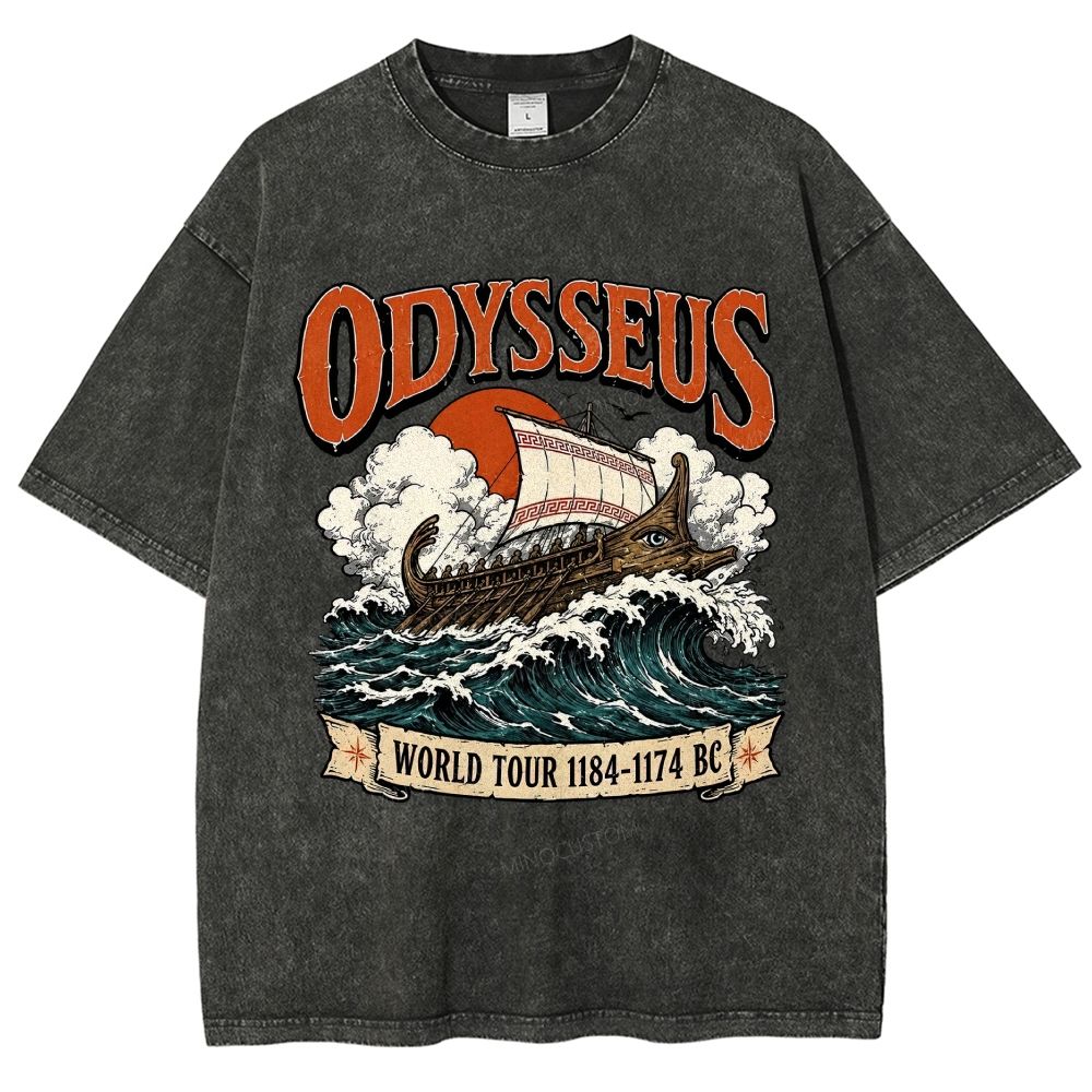 Vintage Washed Ancient Greek War Ship Graphic Washed T-Shirt