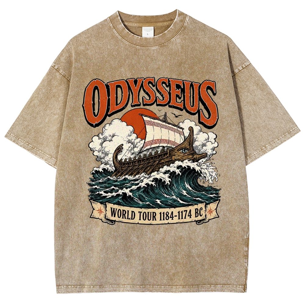 Vintage Washed Ancient Greek War Ship Graphic Washed T-Shirt
