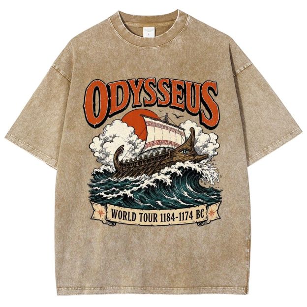 Vintage Washed Ancient Greek War Ship Graphic Washed T-Shirt