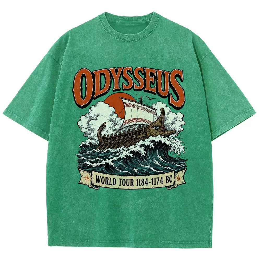 Vintage Washed Ancient Greek War Ship Graphic Washed T-Shirt