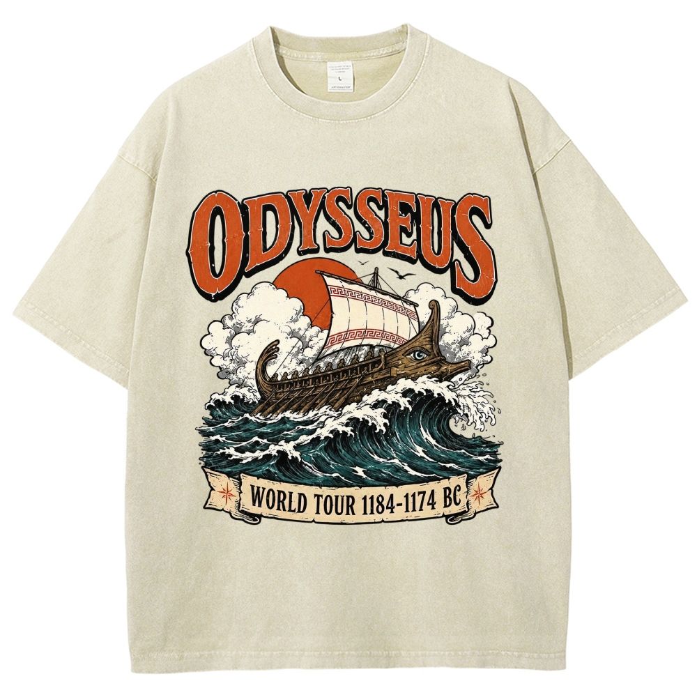 Vintage Washed Ancient Greek War Ship Graphic Washed T-Shirt