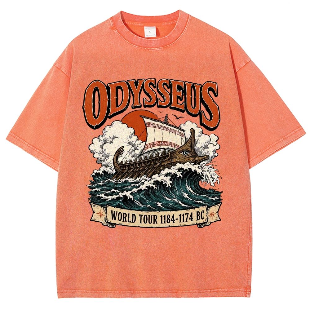 Vintage Washed Ancient Greek War Ship Graphic Washed T-Shirt