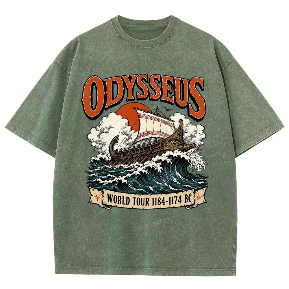 Vintage Washed Ancient Greek War Ship Graphic Washed T-Shirt
