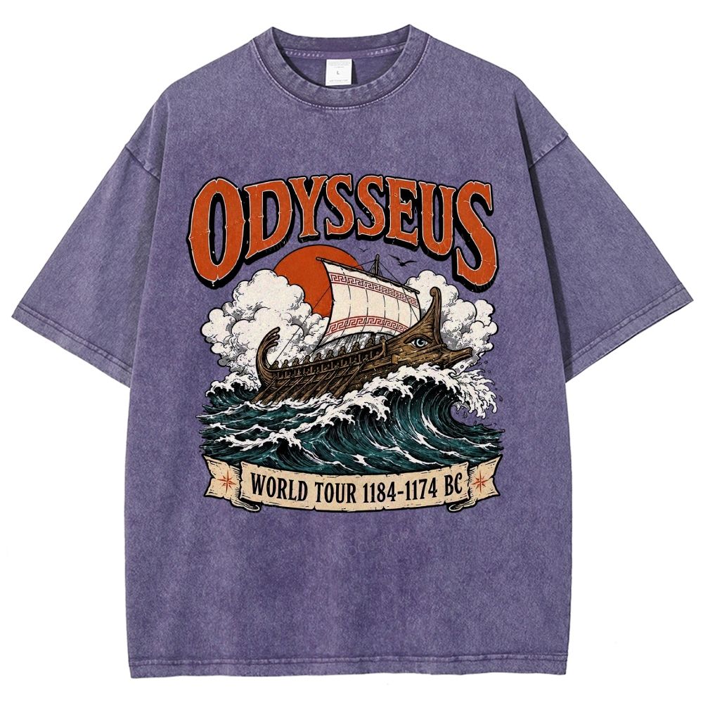 Vintage Washed Ancient Greek War Ship Graphic Washed T-Shirt