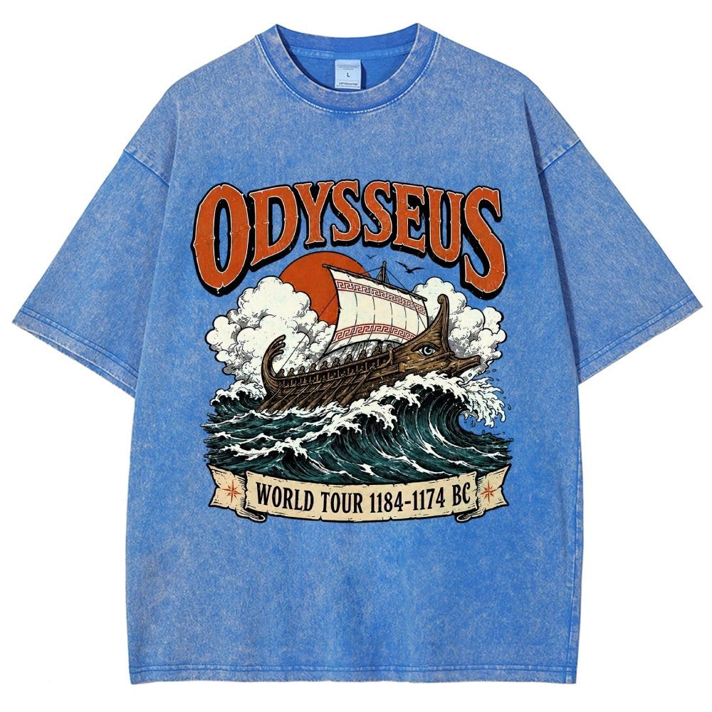 Vintage Washed Ancient Greek War Ship Graphic Washed T-Shirt