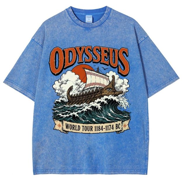 Vintage Washed Ancient Greek War Ship Graphic Washed T-Shirt