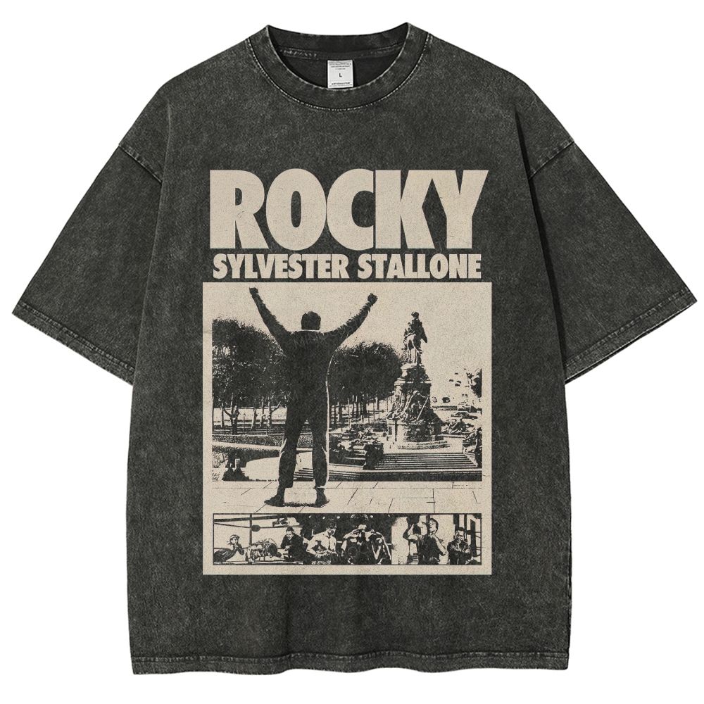 Old Movie Style Distressed Monochrome Washed T-Shirt