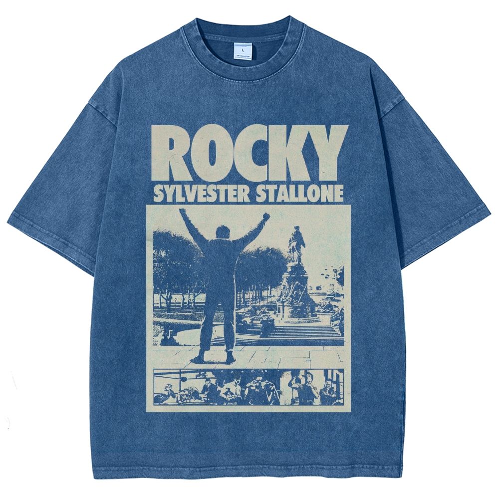 Old Movie Style Distressed Monochrome Washed T-Shirt