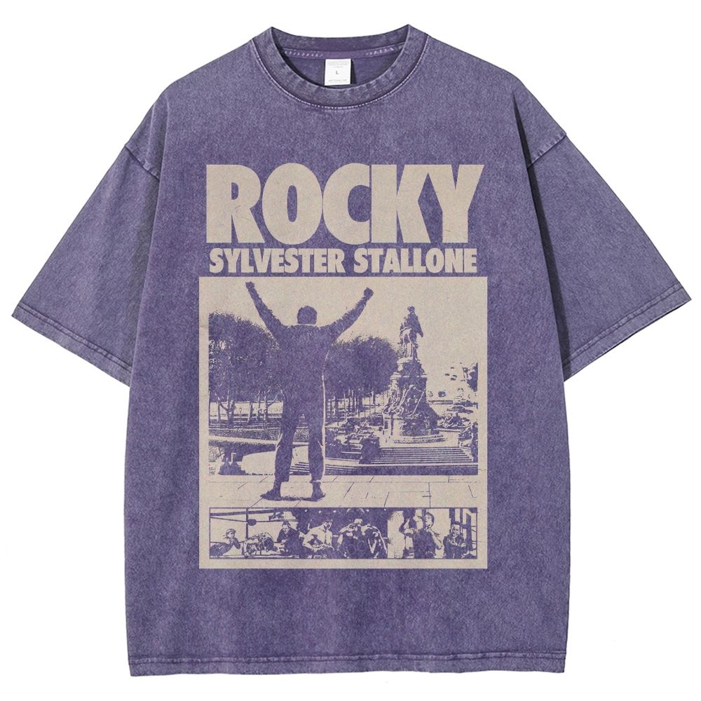 Old Movie Style Distressed Monochrome Washed T-Shirt
