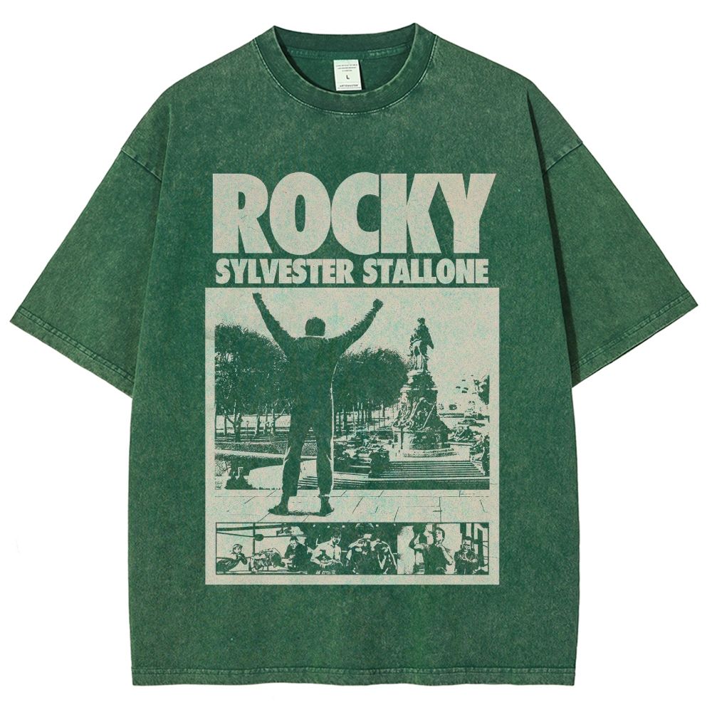 Old Movie Style Distressed Monochrome Washed T-Shirt